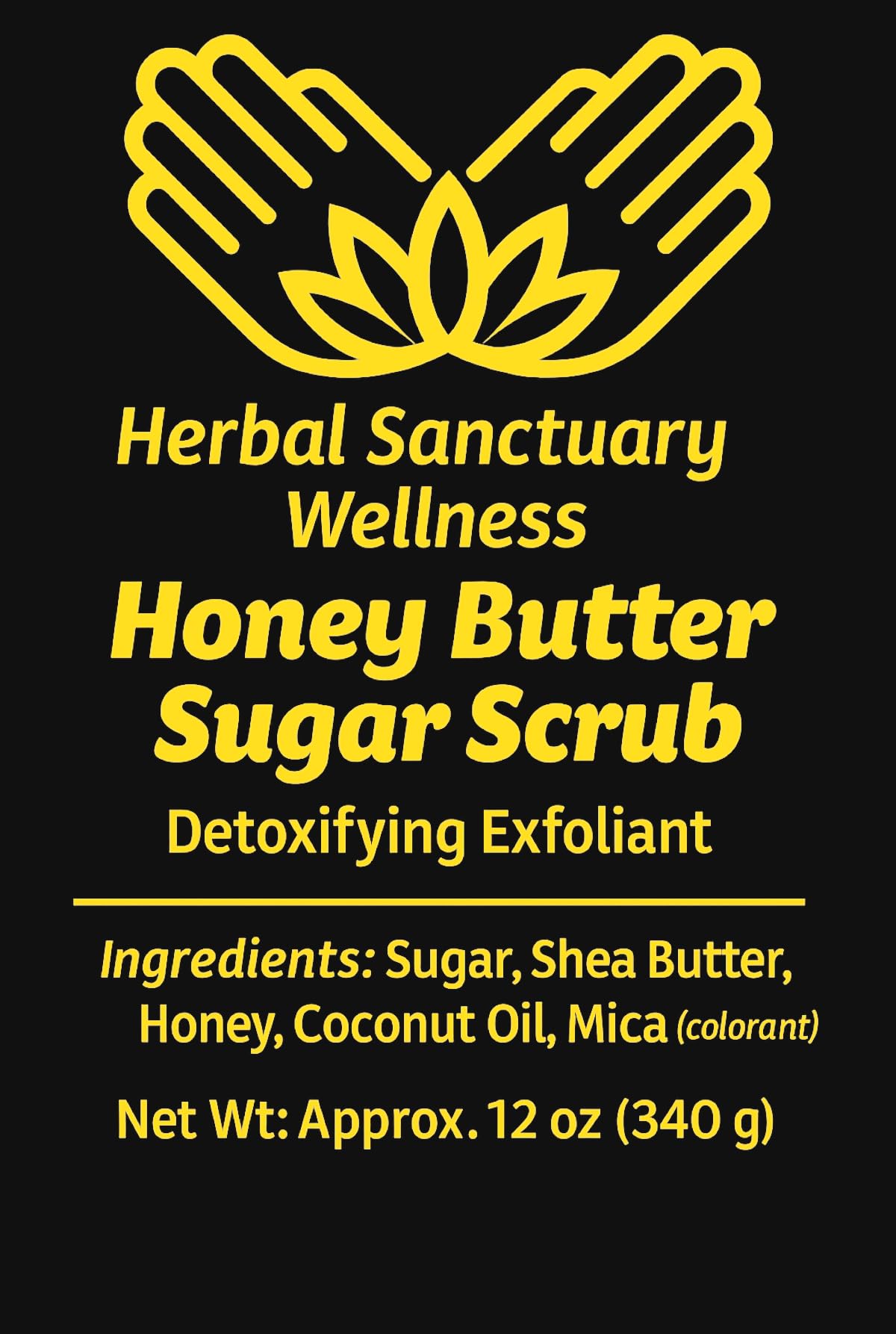 Herbal Sanctuary Wellness Honey Butter Sugar Scrub, Detoxifying Natural Exfoliant with Shea Butter, Coconut Oil, 12 oz