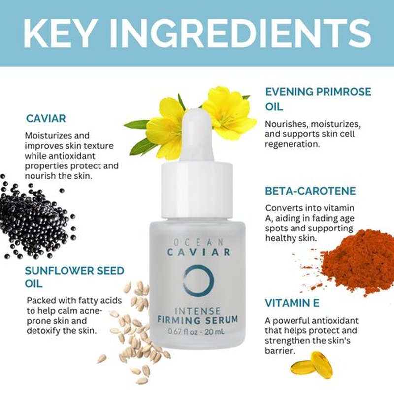 Noche Y Dia Caviar Intense Firming Serum - Anti Aging Face Serum with Vitamin E - Firm & Lift Skin - Targets Fine Lines & Wrinkles - 20mL (.67 fl oz)