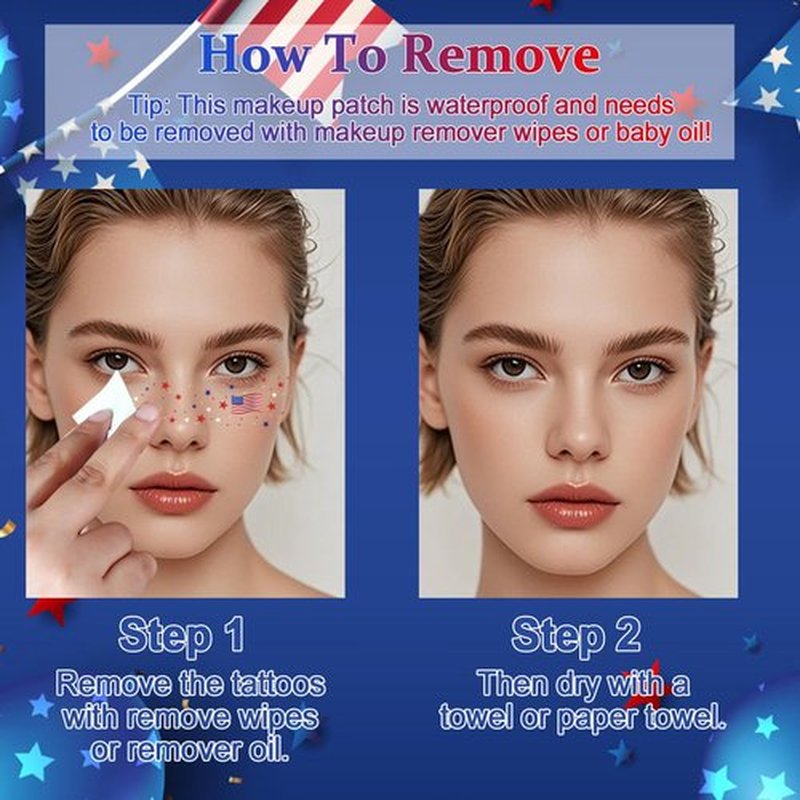 Boko 10Pcs Patriotic Temporary Tattoos, Red White Blue Independence Day Freckle Tattoos for Freckle Makeup, Waterproof Fake Freckles Makeup Patches for 4th of July Memorial Day Veterans Day Flag Party