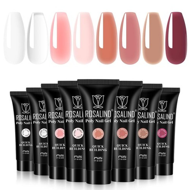 ROSALIND Christmas Poly Nail Gel Set, 8 Colors Mini Clear Neutral Poly Extension Gel Set, Nude Pink Builder Extension Kit for Nail Art Design Easy DIY Gift for Women