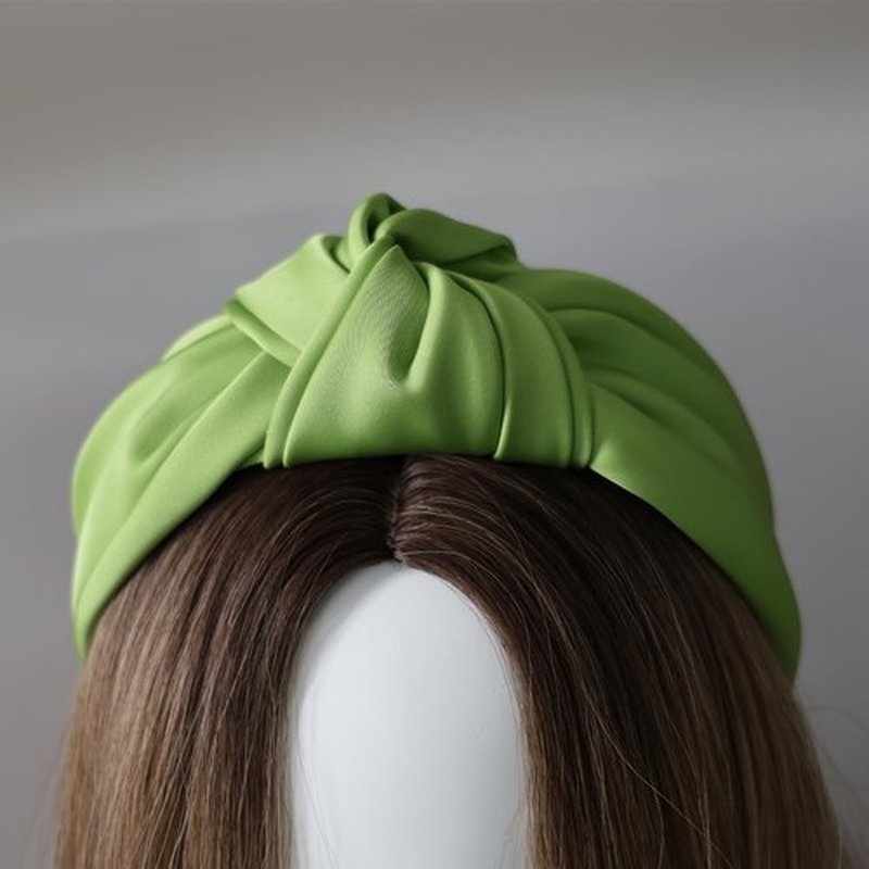 KOVOLITU Satin Wide Knotted Headbands for Women Fashion Headband Non Slip Head Bands Hair Accessories(Bright Green)