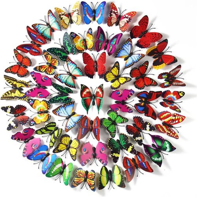 Skiennix 3D Colorful Butterfly Wall Stickers - Removable DIY Art Decor for Parties & Rooms | 50PCS Mixed Colors