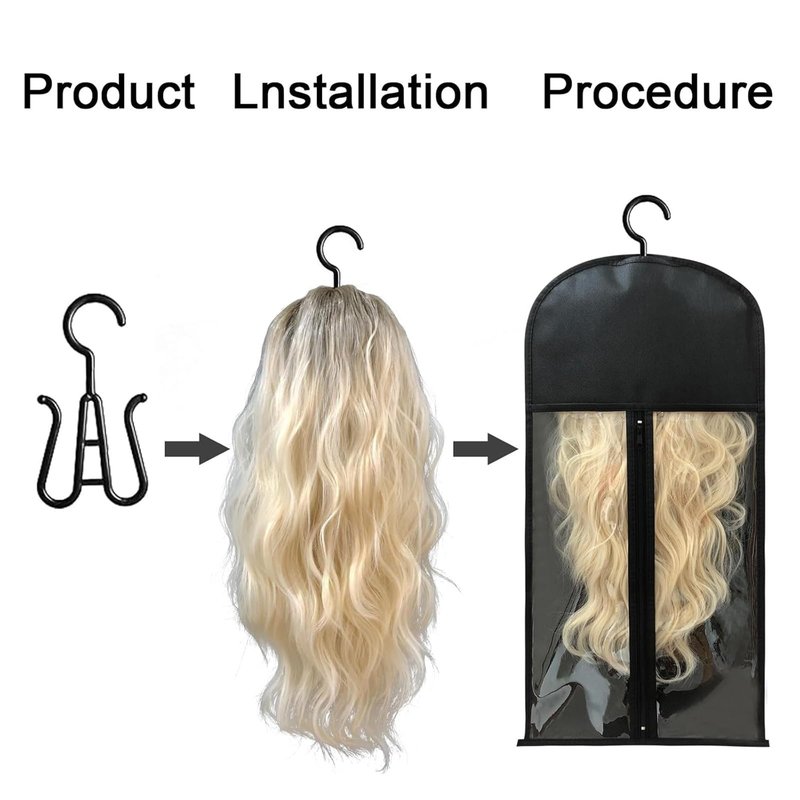 Wig Hangers Set - Premium Dust-Proof Wig Storage Bags with Hooks for Hair Extensions, Wig Organizer for Wig Bags Storage with Hanger,Space-Saving Wig Storage Solution(6PCS Black & 6PCS Hot Pink)