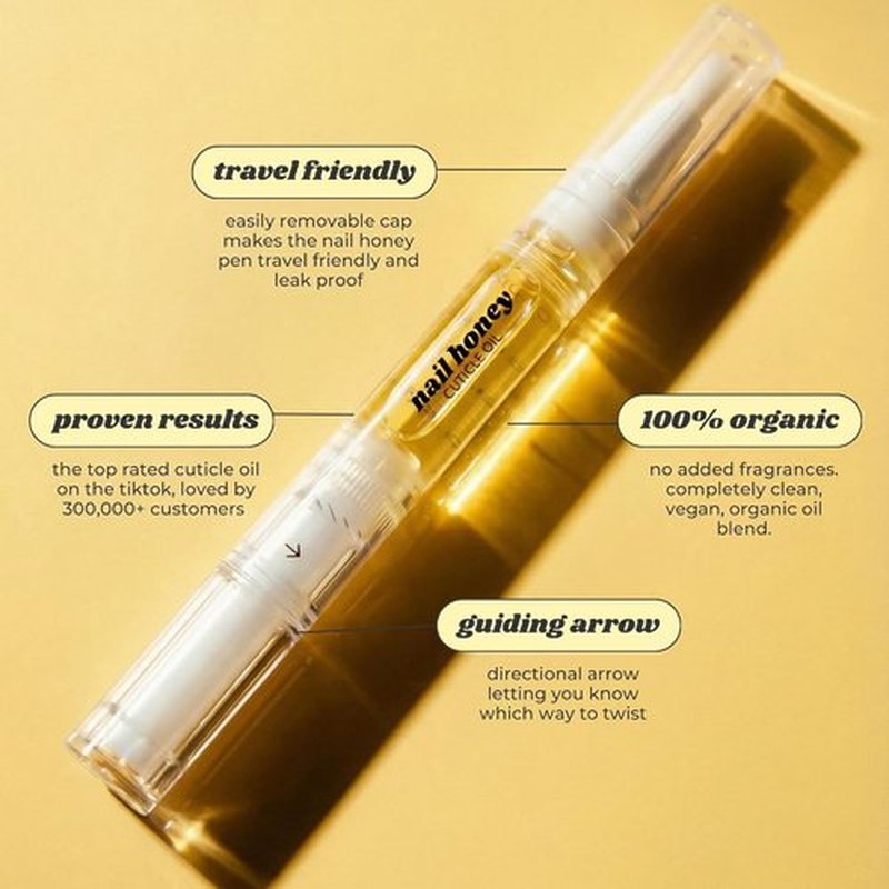 Twinkled T Nail Honey Cuticle Oil Pen - Organic Nail Growth Treatment for Dry Cuticles & Brittle Nails (2ml)