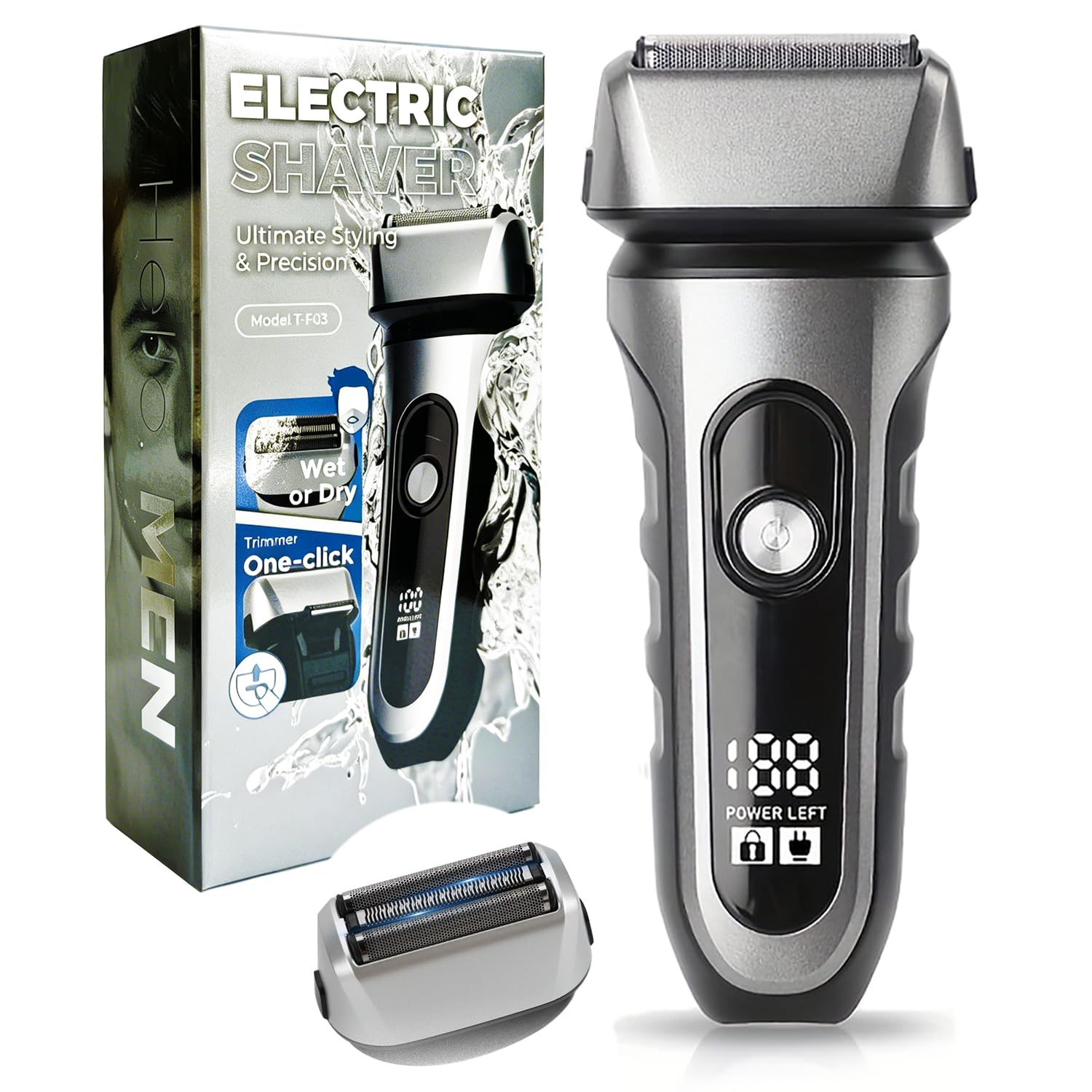 Electric Razor for Men, 2 Floating Blade LED Display Foil Face Shaver, Waterproof Wet & Dry Electric Razor for Smooth Skin with 60min Battery Runtime, USB-C Fast Rechargeable