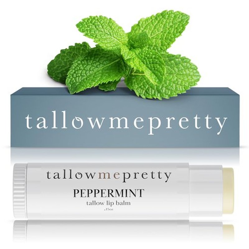 Tallow Me Pretty Peppermint Lip Balm, Ultra-Soothing, Deeply Hydrating Tallow Lip Balm with Grass Fed Beef Tallow, Beeswax, Jojoba Oil & More, Non Toxic Lip Care, Made in the USA, 0.15 Oz.