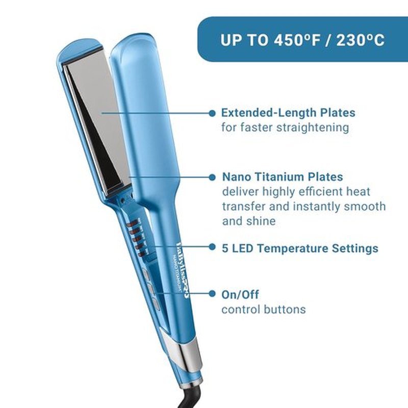 BabylissPRO Nano Titanium Hair Straightener - Ultra-Sleek Flat Iron for All Hair Types