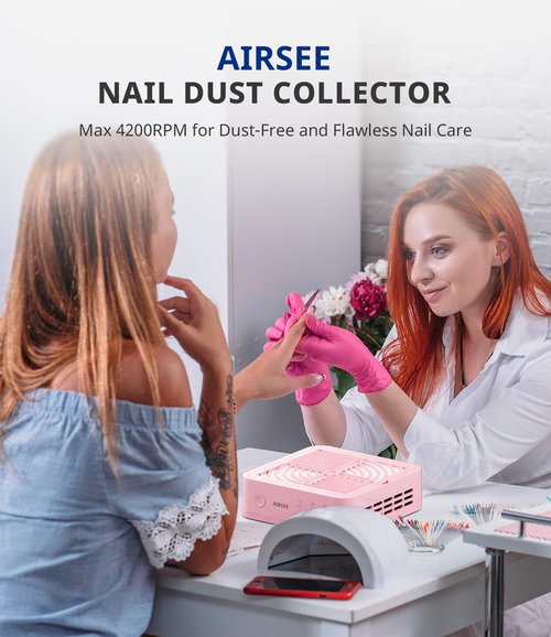 AIRSEE Powerful Nail Dust Collector Nail Tech, Upgraded 4200RPM Vacuum Fan Dust Extractor for Acrylic Nail Polishing and Manicure in Salon & Home, ND503