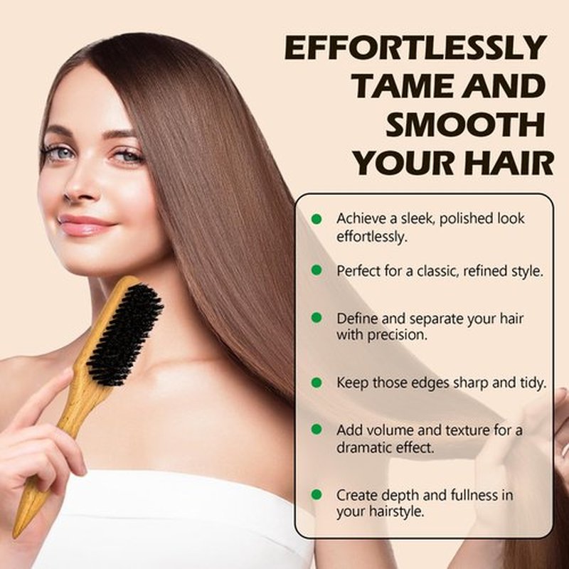 Slick Back Hair Brush Set Teasing Boar Bristle Brush, Hair Wax Stick, Edge Brushes, Rat Tail Comb, Teasing Comb, Wooden Slickback Hairbrush Accessories, Smoothing Combs for Women & Kids (5PCS)