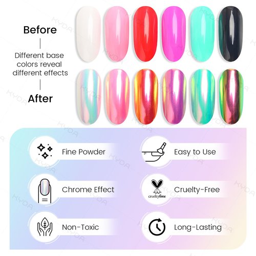 Ownest 4 Pcs Neon Chrome Nail Powder, Unicorn Chrome Nails Glitter Pigment, Aurora Iridescent Powder Pigment for Nails, Opal Pearl Mica Powders, Chameleon Pearl Manicure Pigment