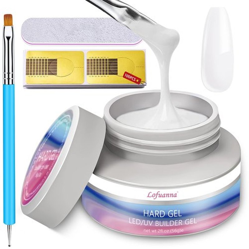 Nail Builder Gel Lofuanna 56g Led/uv White Hard/Builder Gel for Nails Self-leveling Formula Nail Gel Builder with Nail Art Brush Nail File Nail Forms Nail Strengthen Gel Nail Art Manicure Set for Strengthening Natural Nails and Sculpting Nail Extension at