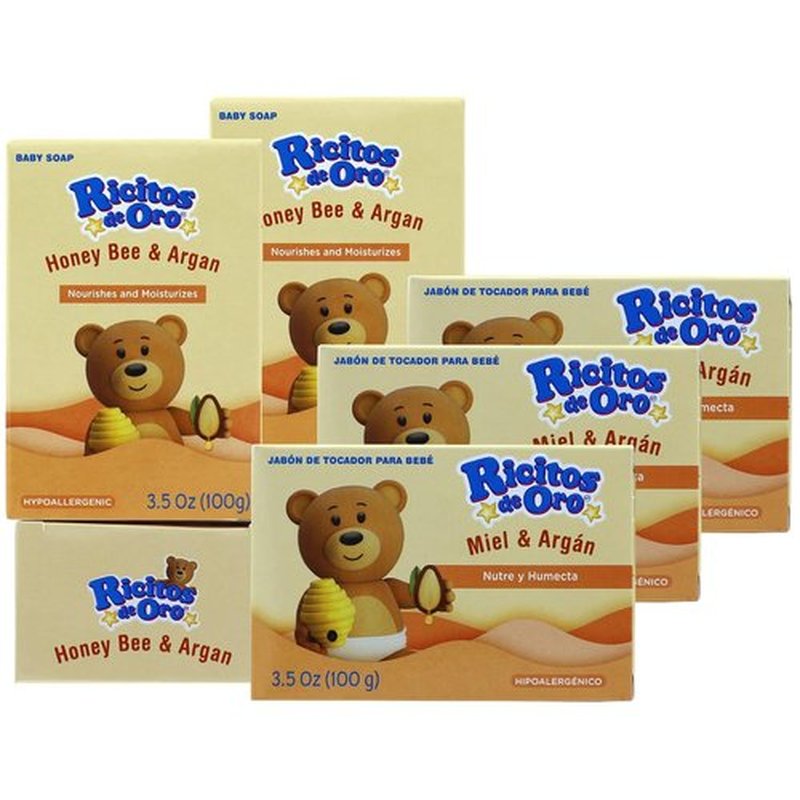 Ricitos de Oro Honey Bee Bar Soap - Hypoallergenic Moisturizing Soap for Delicate Baby Skin | 6-Pack of 3.5 Oz Bars