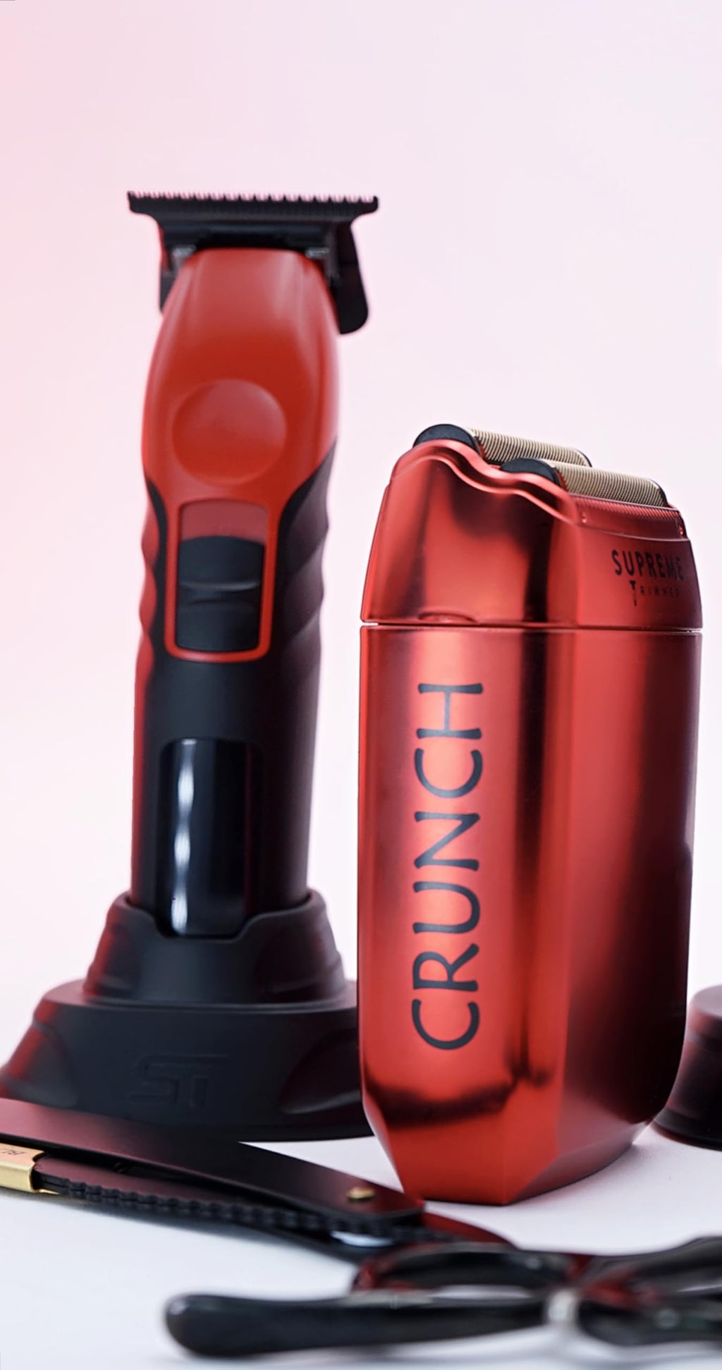 Supreme Trimmer Crunch Foil Shaver & 2Spee Trimmer Barber Hair Cutting Kit | Cordless Beard & Mustache Trimming Set | LCD Battery Displays, Removable Blade Design, Waterproof Shaver (Red)