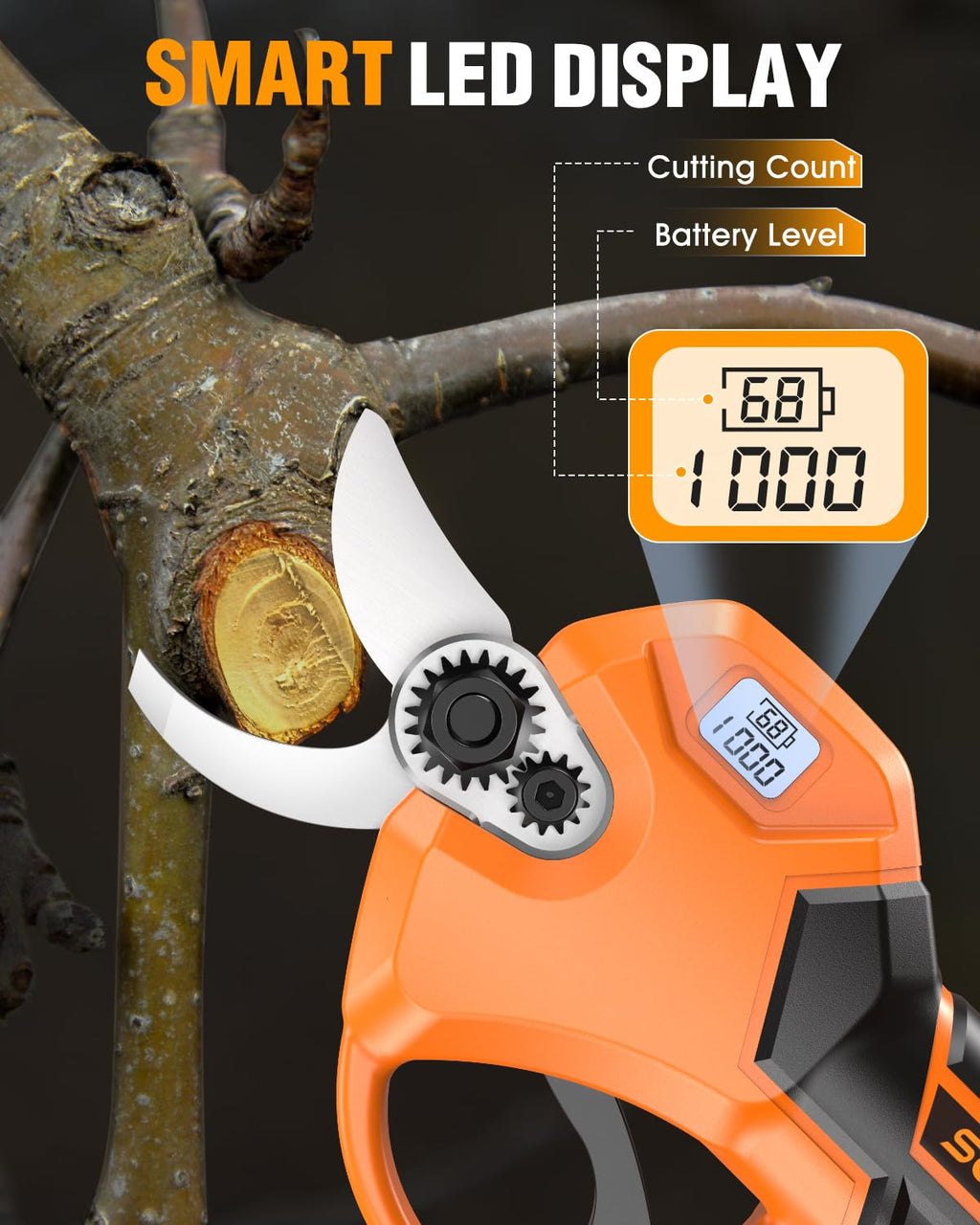 Electric Cordless Pruning Shears, 1.5-2.05 inches Cutting Diameter, Electric Clippers for Gardening, Brushless Motor Tree Pruner with LCD Display and SK5 Blades, Tree Branch Cutter for Tree Trimming