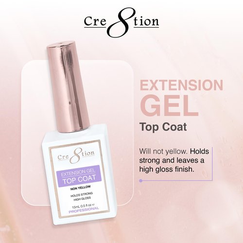 Cre8tion Extension Gel Top Coat, Quick-Dry, High-Gloss Finish for Gel Nail Enhancements, 0.5 Fl Oz