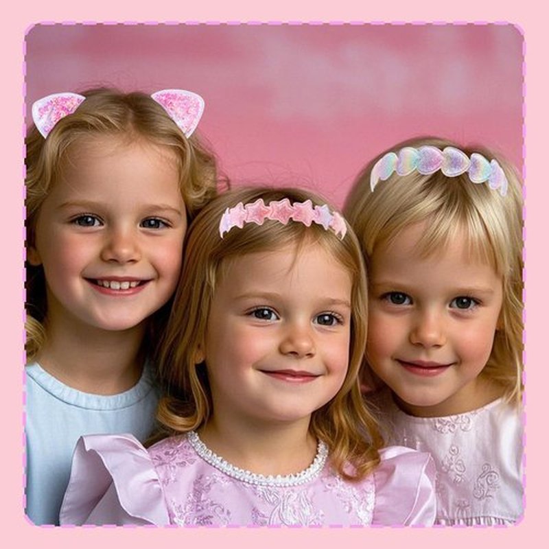 PUSABAOWO Headbands for Girls 6 Pack Toddler Headbands Glitter Kids Hairband Cat Bow Heart Star Crown Hair Accessories for Toddler Girls Teens
