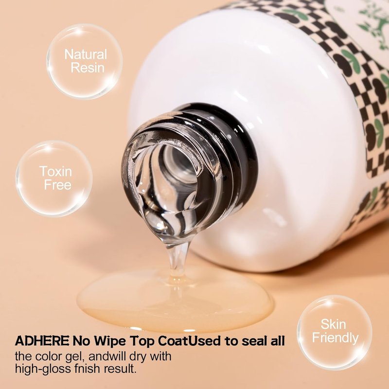 ADHERE No Wipe Top Coat Gel Nail Polish - 15ML Clear Shine Finish for Long-Lasting Home & Salon Use