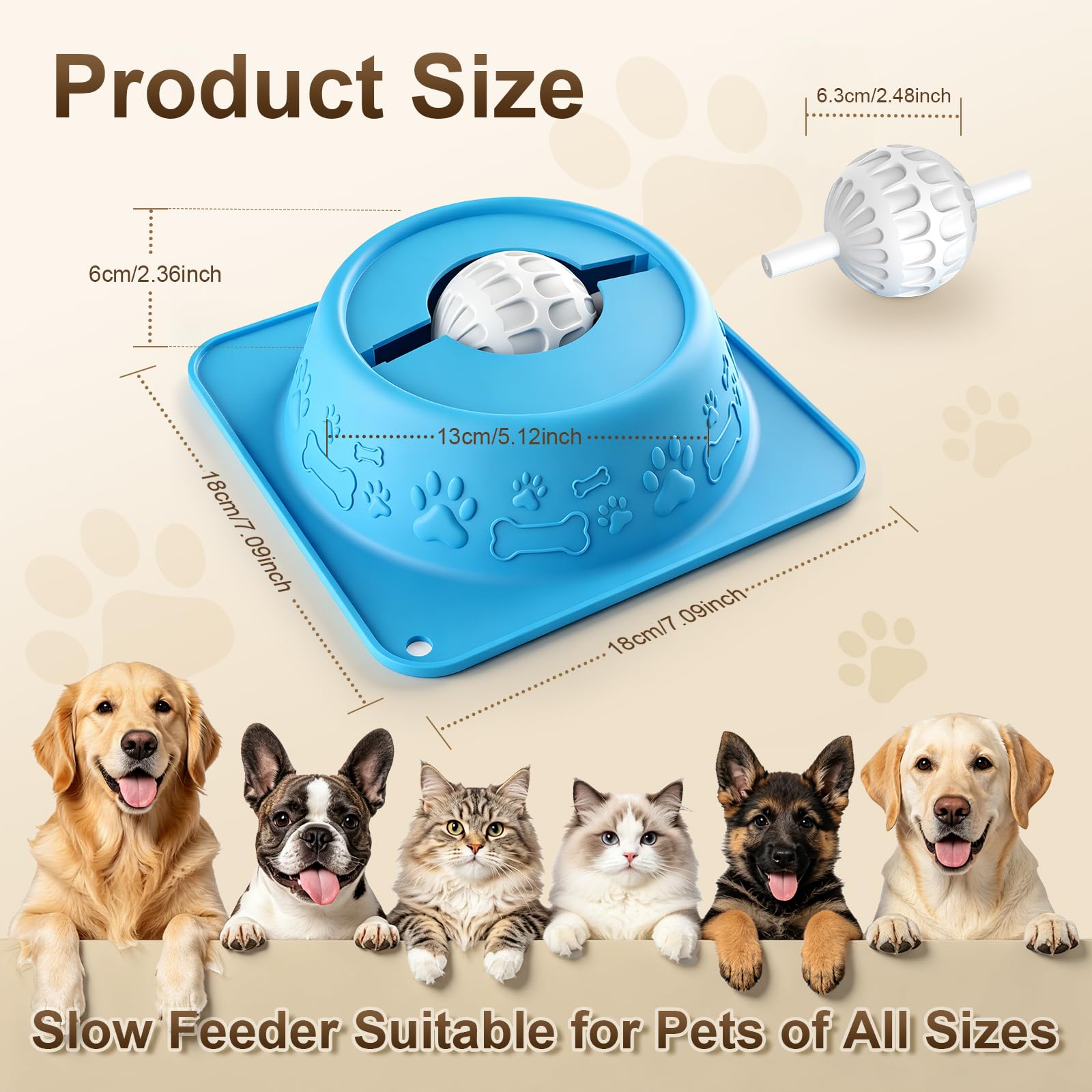 Slow Feeder Dog Bowl for Liquid Treats, Anti-Slip Lick Bowl, Bone Broth and Yogurt Puzzle Feeder, No Spill Pet Bowl Pup Lick Toy for Large Medium Small Dogs and Cats, Anxiety Relief, Blue