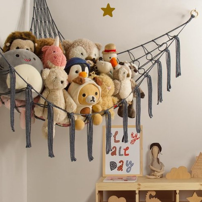 Mirolam Stuffed Animal Storage Hammock - Large Grey Toy Organizer for Baby Nursery Decor