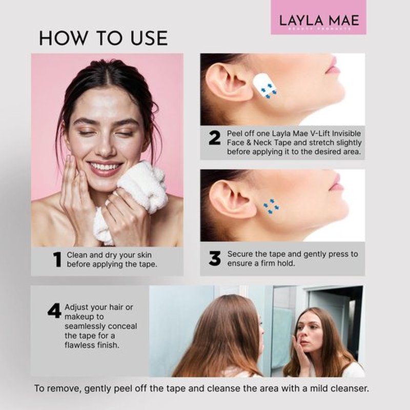 Layla Mae Face Lift Invisible Tape - Neck V-Face Lifting Patches for Tightening Loose Sagging Skin Wrinkles Eyebrow Eye Lift - Facial Adhesive Tapes for Under Makeup Instant Facelift (200PCS)