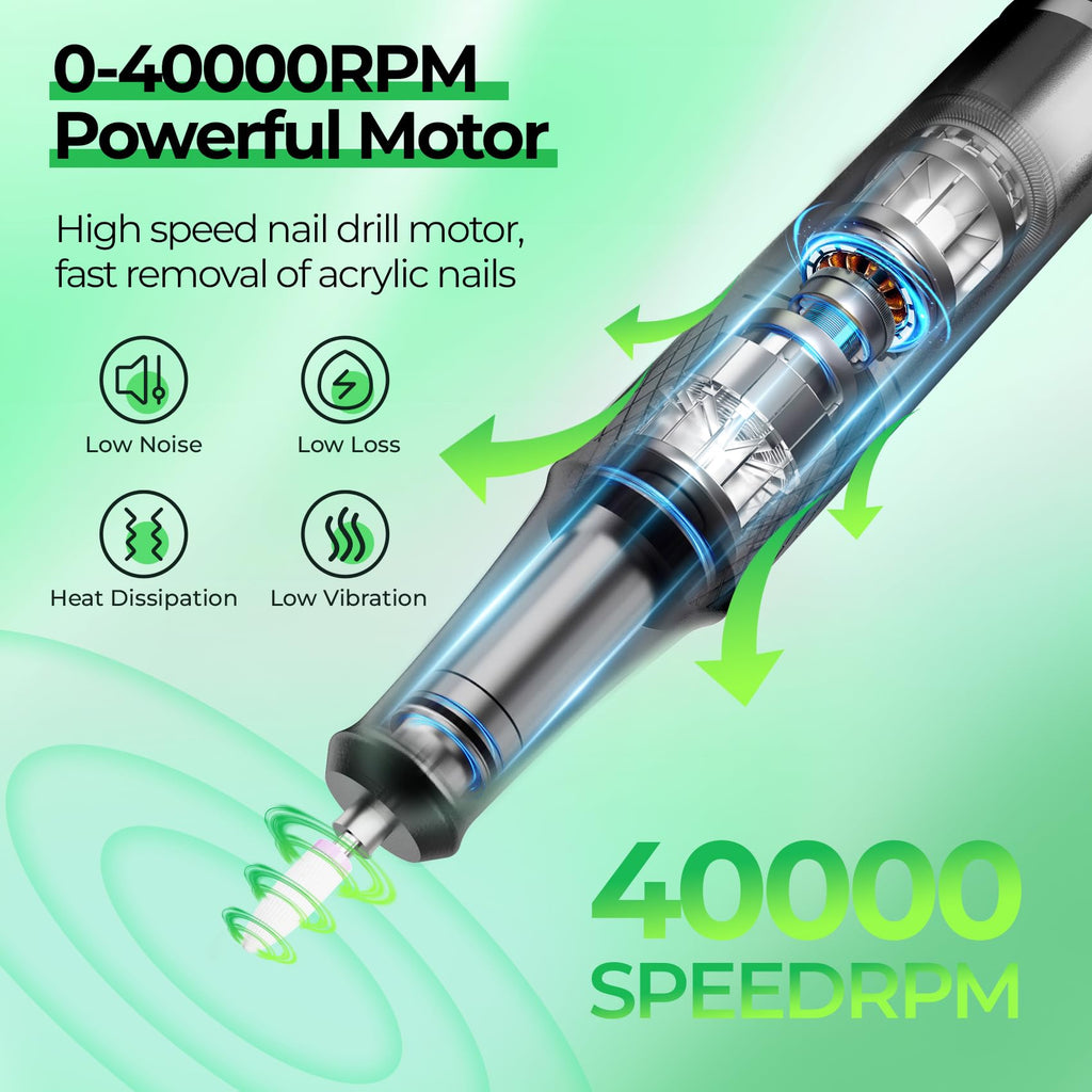 (Need Host) Electric Nail Drill Pen, 40000RPM Handle Handpiece Polishing Machine Part Replacement Aluminum Alloy, Electric Nail File DC Connector for Manicure Pedicure Machine Accessory Tool (Black)