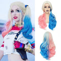 AISI QUEENS Pink and Blue Cosplay Wig - Harley Quinn Wig for Women Halloween Clown Girl Long Curly Synthetic Fiber for Women,Wavy Suicide Squad Style for Party