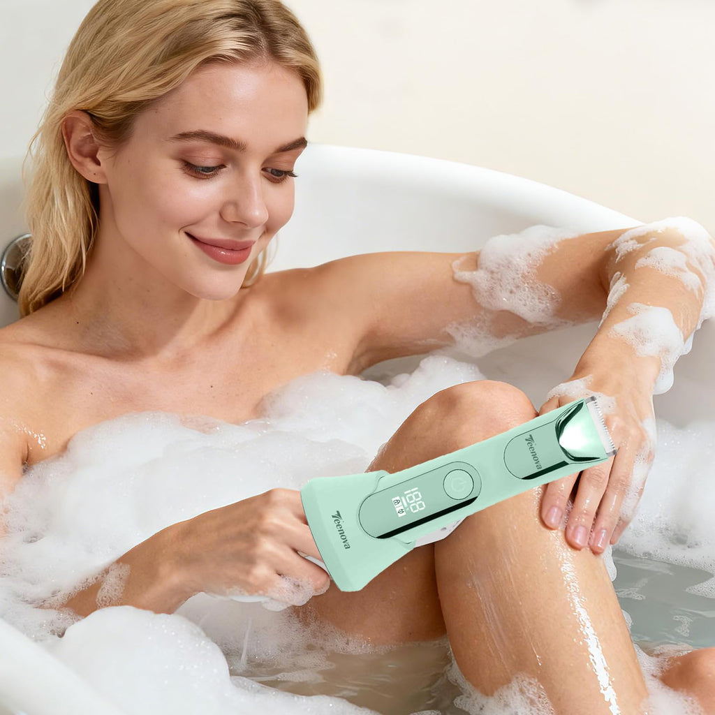 TEENOVA Electric Body Hair Trimmer Shaver, Pubic Trimmer for Men, Bikini Trimmer for Women (Green)