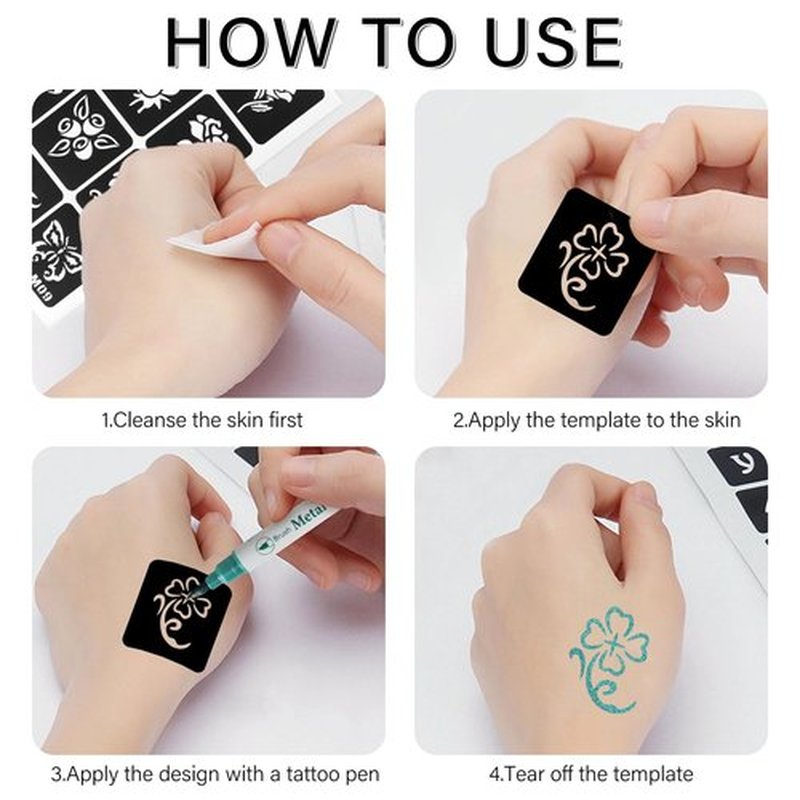 12 Temporary Tattoo Stencils,142 PCS Henna Stencils Reusable Tattoo Stencils for Face Body Art Painting for Women Men Adults Kids