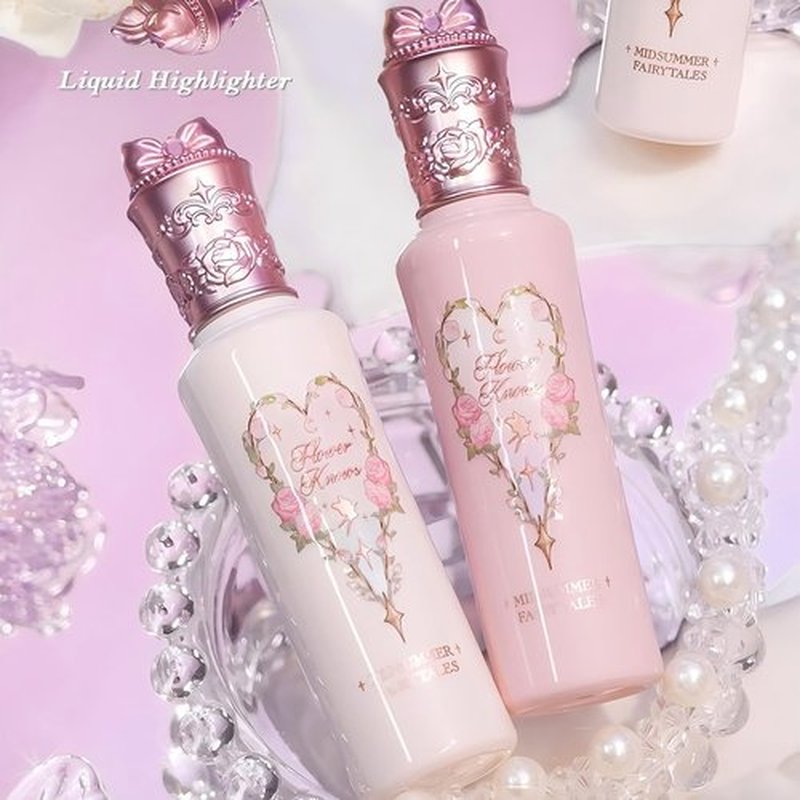 Flower Knows Midsummer Fairytales Liquid Highlighter,Silver Glitter Highlighter Makeup,Shimmer Face & Body Illuminator,Blendable & Long-lasting face Highlighter for All Skin Tones(01 Moonlight Swing)