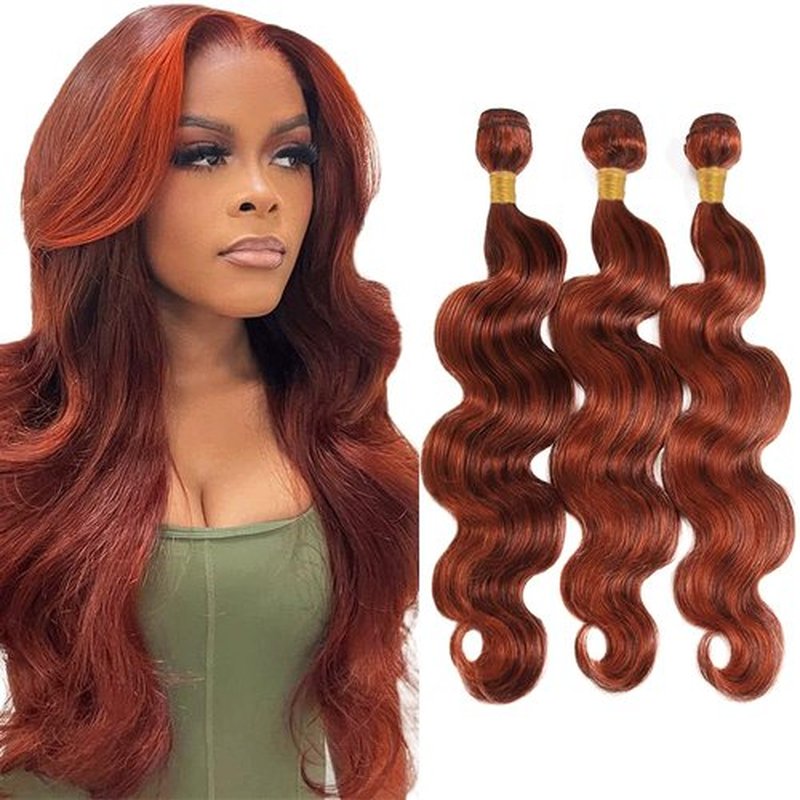 P33/350 Bundle Copper Brown Body Wave Human Hair Bundles Color 350 Ginger Body Wave 3 Bundles 20 20 20 Inch Two Tone Color 33 Auburn Mixe With Ginger Bundle
