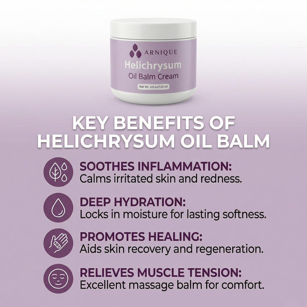 Helichrysum Essential Oil Balm Cream – Thick Herbal Balm Cream with Natural Botanical Aroma – Moisturizing Support for Appearance of Bruised or Fragile Skin – 4 oz