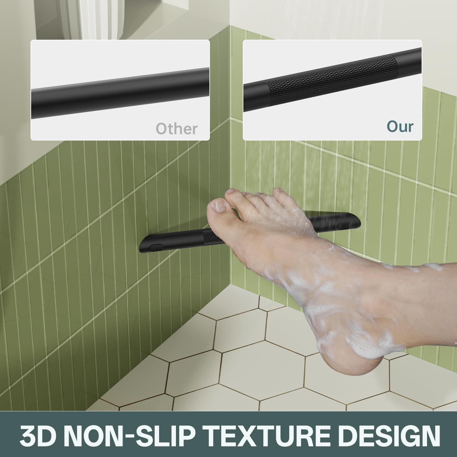 BWE Matte Black Shower Foot Rest Bar Corner Shower Foot Rest Shaving Legs