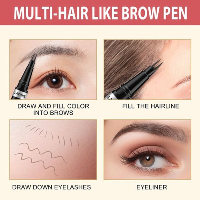 LAVONE Hair-Like Eyebrow Pen Makeup kit, Eyebrow Pencils for Women with Waterproof Microblading Eyebrow Pencil, Eyebrow Pomade, Eyeliner and Eyebrow Brush, Create Full, Natural Brows, Dark Brown