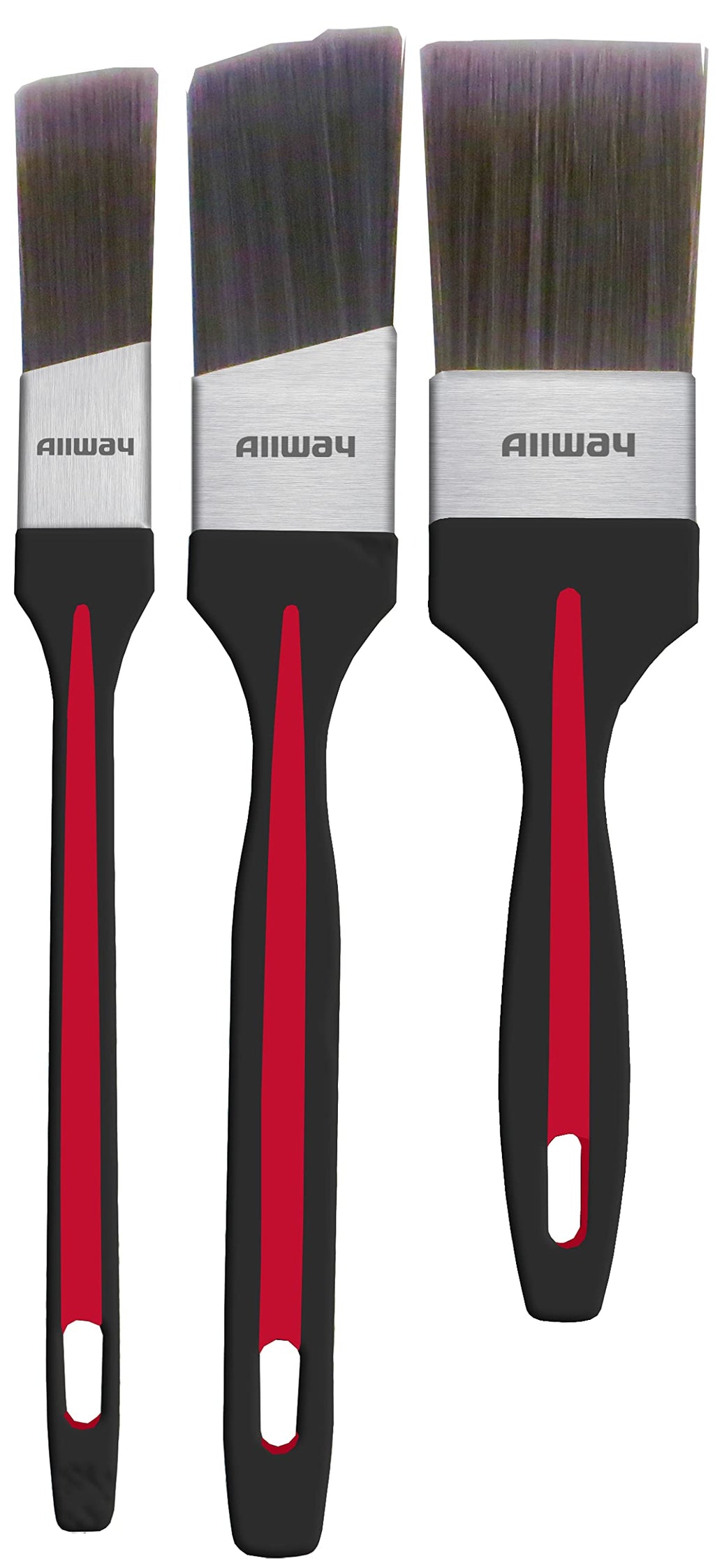 ALLWAY A3PK Ergo-Style Paintbrush Set with 1" Angular, 1.5" Angular, 2" Straight, 3 Pack