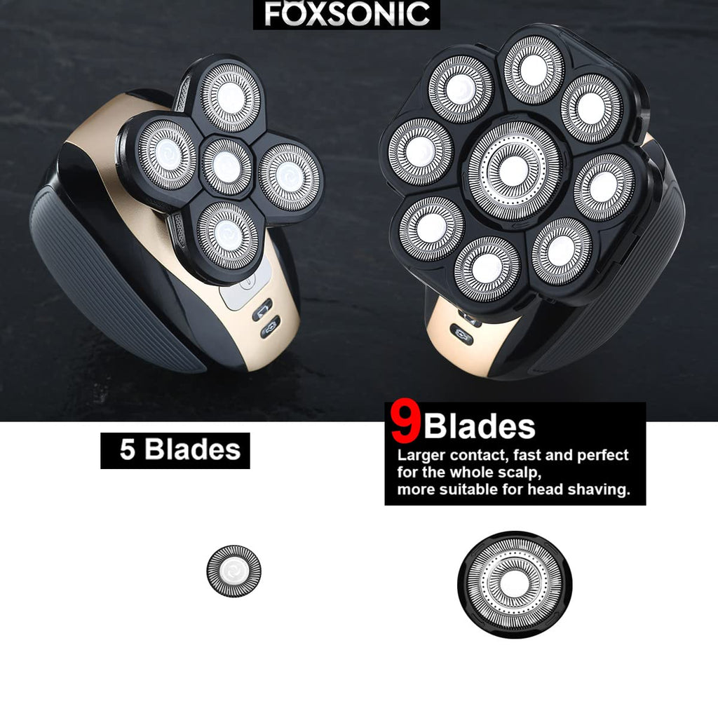 Universa 9 Blades Replacement Heads for Mainstream head shaver brands, Head Shaver Replacement Blades (9 Black)