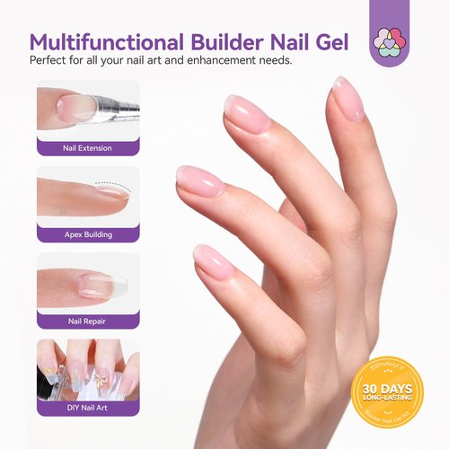 SAVILAND Ultra Hard Builder Nail Gel Kit with Air Cushion Design: Clear Hard Gel Castor Oil VE Builder Base with 100pcs Nail Forms Nail Brush for Nail Strengthening Nail Extension DIY Nail Art