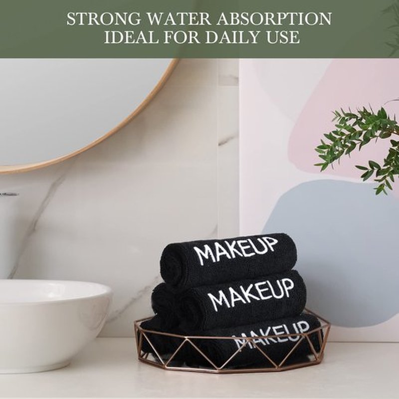 Riakrum 50 Pcs Makeup Washcloths Cotton Makeup Remover Towels Cosmetic Face Towel Absorbent Soft Facial Towels for Women Girls Face Cleansing Skin Care Gifts, 9.8 x 9.8 Inch (Black)