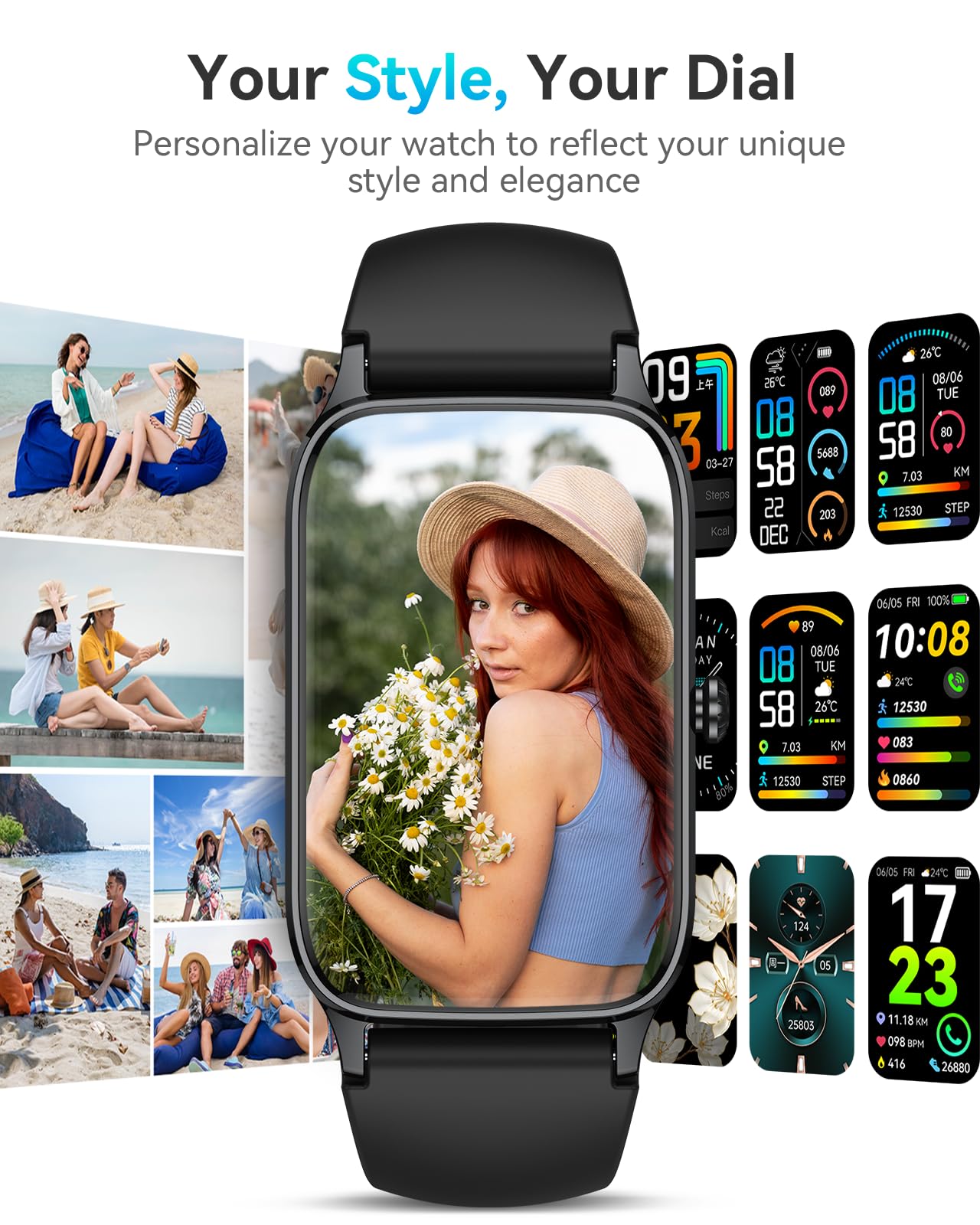 ChronArk Fitness Tracker for Women Men, Activity Smart Watch Compatible with Android iPhone, Step Counter with 110+ Sports, Sleep Monitor, Calorie Counter, IP68 Waterproof (Black, 1.57)