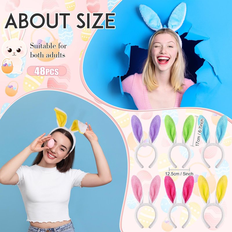 Yinder 48 Pcs Bunny Ears Headband Easter Rabbit Hair Hoop Cute Rabbit Ear Hairband for Birthday Party Favors Cosplay Supplies(Classic)