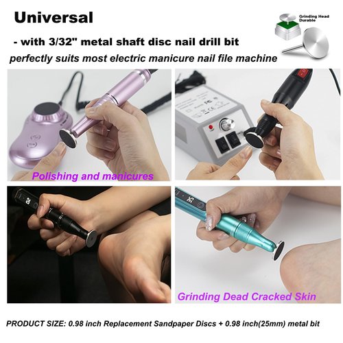 LIERKISS 100pcs Electric Callus Remove Sandpaper Discs Pads with Flat Nail Drill Bit Pedicure Drill Bits for Feet, Replacement Sandpaper Disk for Pedicure Manicure with Sanding Disc Nail Drill Bit