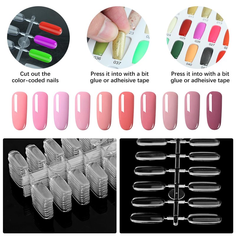 Vnjaoi 360PCS Flat Square Nail Tips for Nail Color Display Book, Color Display Chart Nail Display Card for Colorful Nail Polish DIY Training Practicing Displaying (Transparent)