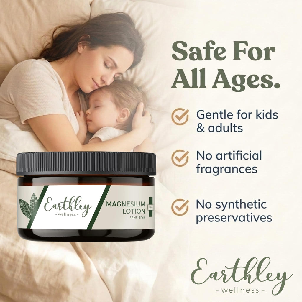 Earthley Wellness Magnesium Lotion, Body Cream for Relaxation, 3600mg per Jar, Magnesium Chloride, Beeswax & Highly Concentrated 100mg Magnesium (6oz, Sensitive)