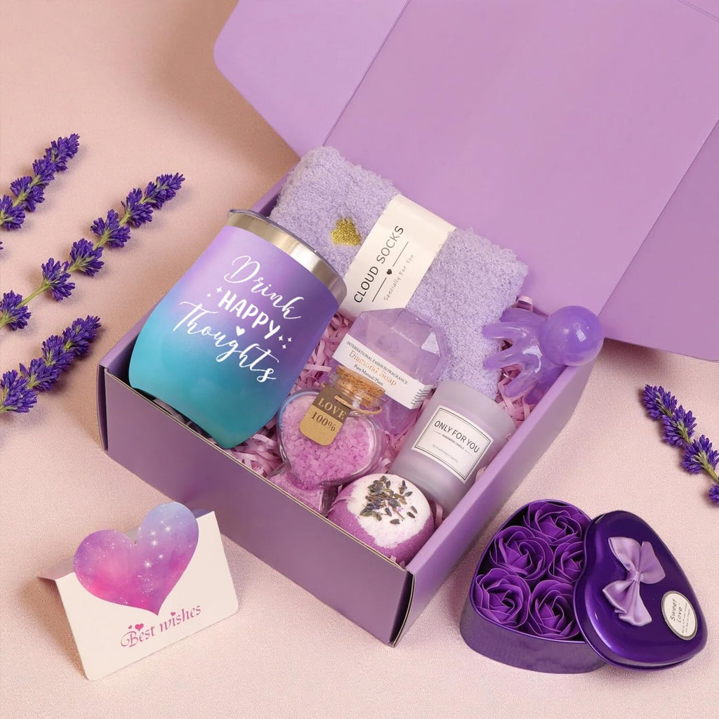 Birthday Gifts for Women Self Care Gift, Relaxing Care Package Spa Gift Basket, Valentines Day, Mothers Day, Christmas, Birthday Gifts for Women Mom Her Friend Sister Wife (Lavendel)
