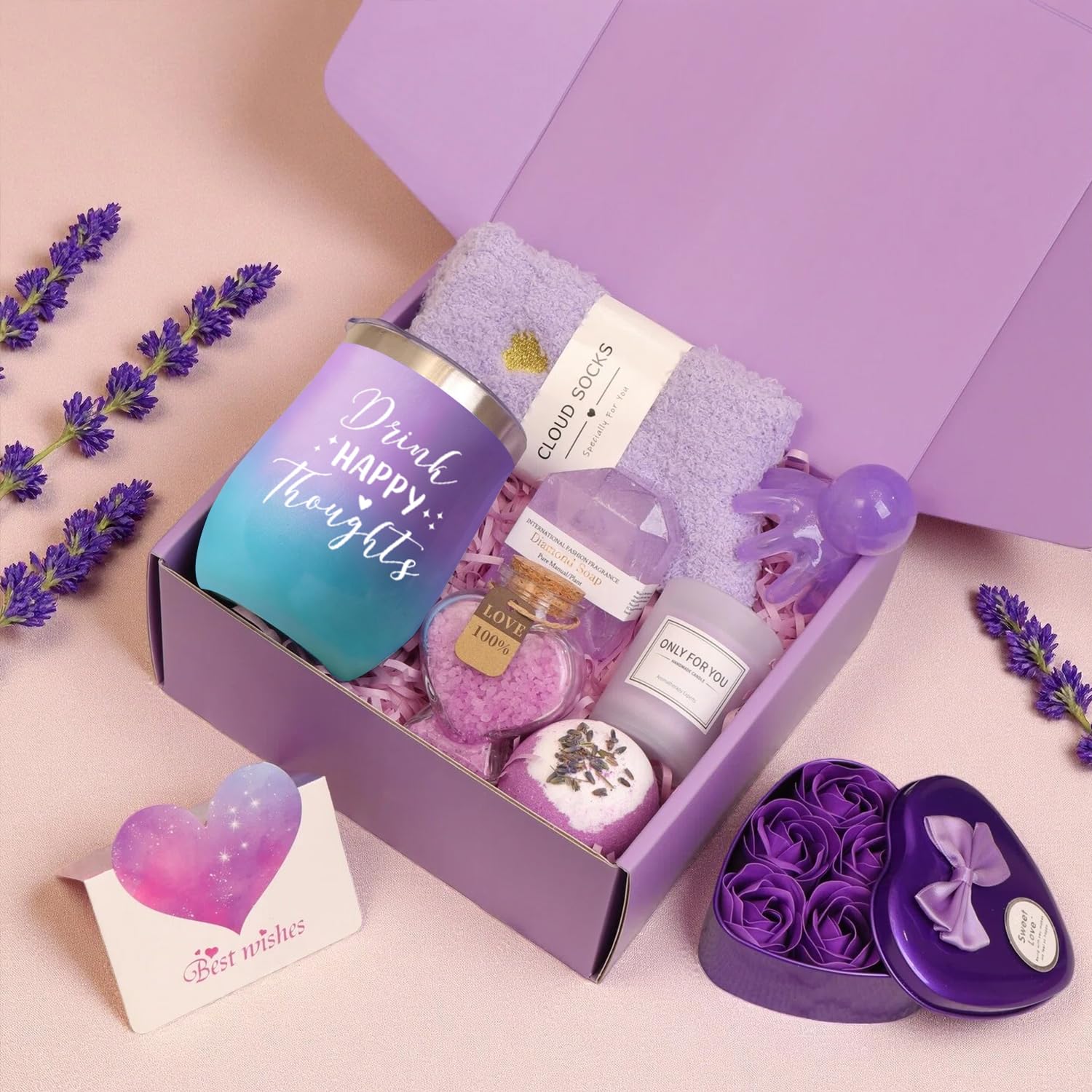 Birthday Gifts for Women Self Care Gift, Relaxing Care Package Spa Gift Basket, Valentines Day, Mothers Day, Christmas, Birthday Gifts for Women Mom Her Friend Sister Wife (Lavendel)