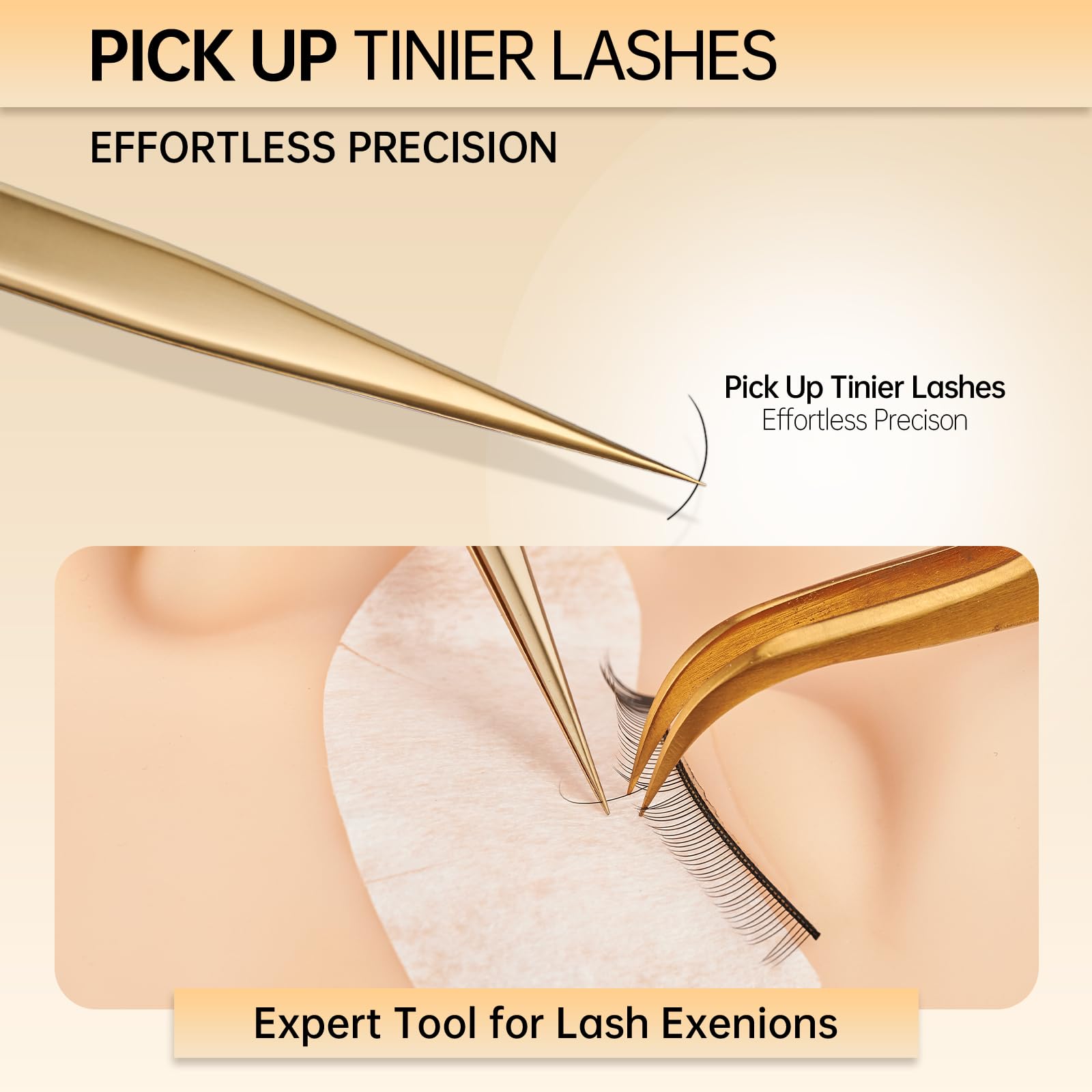 MGER Isolation Tweezers for Eyelash Extensions - Straight & Pointed Isolation Tweezers for Individual Lashes, Effortless Application with Precision Tweezers, Gold