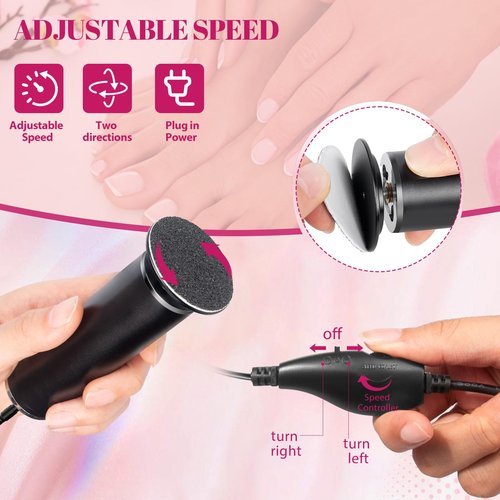 Ranrose Electric Callus Remover: Electric Foot File Callus Remover with 60 Sandpaper Pad Disks, Professional Foot Filer for Foot Spa Pedicure, Adjustable Speed Controls(Black)
