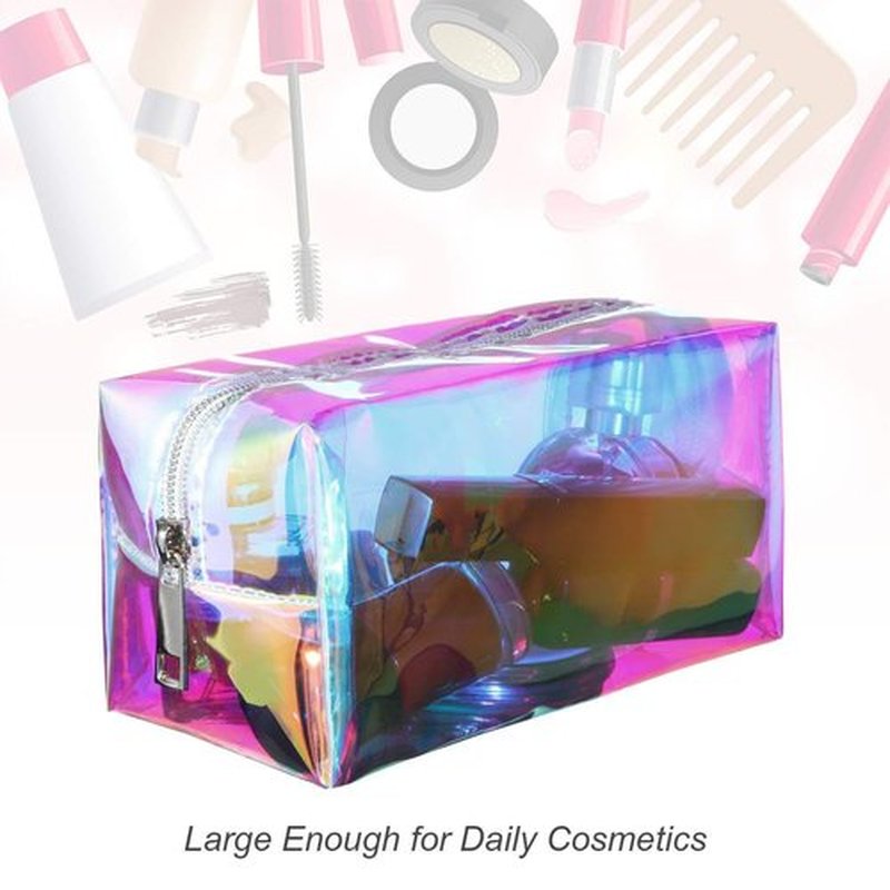 Boao Holographic Makeup Bag Set - Clear Iridescent Travel Cosmetic Pouches | Zippered Toiletry Organizers