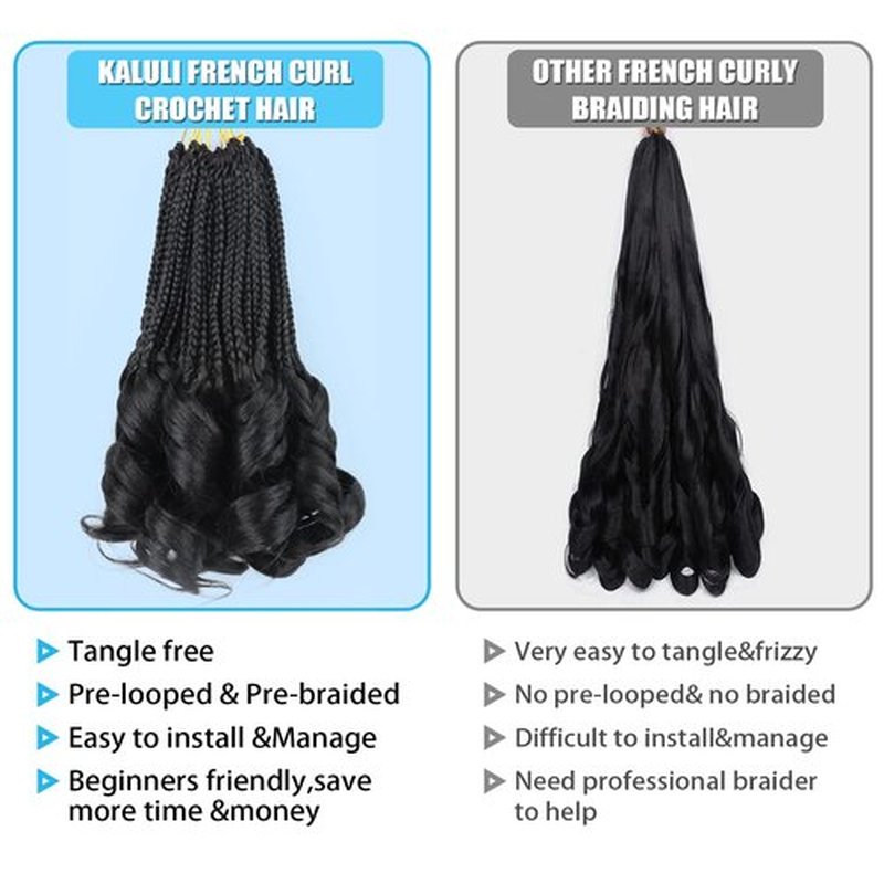 French Curl Braiding Hair 8 Inch French Curl Crochet Braids with Curly Ends Short Crochet Hair for Women Kids French Curly Braiding Hair Box Braids Crochet Hair Pre Looped French Curl Braids (1B)