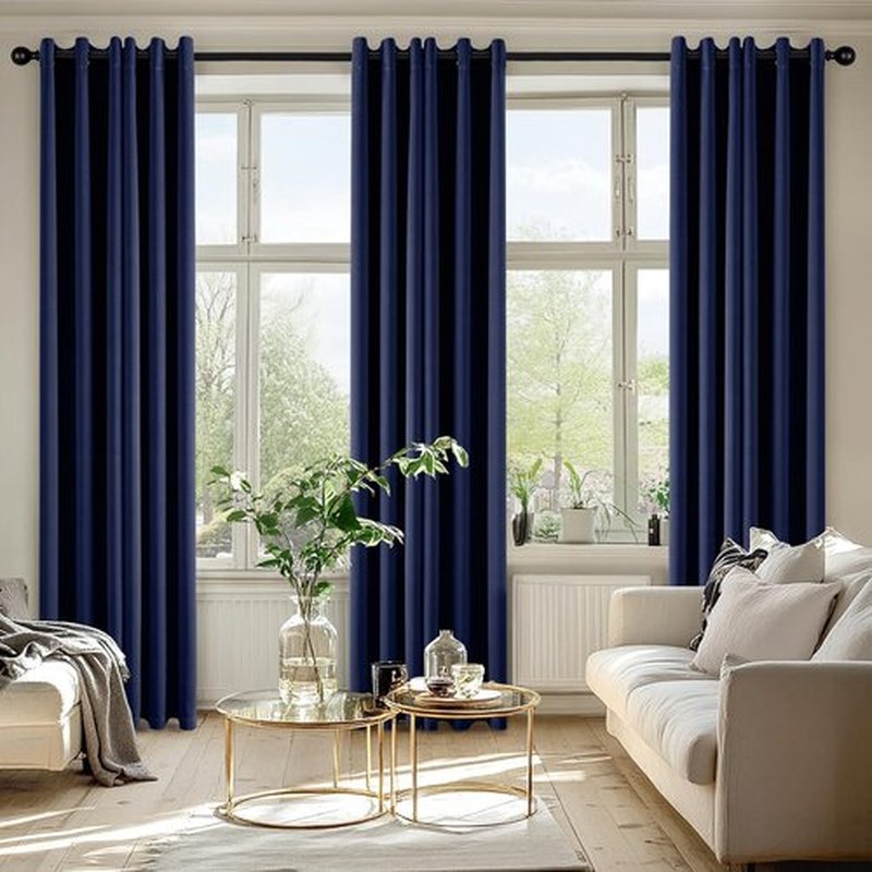 MIULEE Navy Blue Blackout Curtains - Thermal Insulated Room Darkening Drapes | 86-Inch Long, 2 Panels
