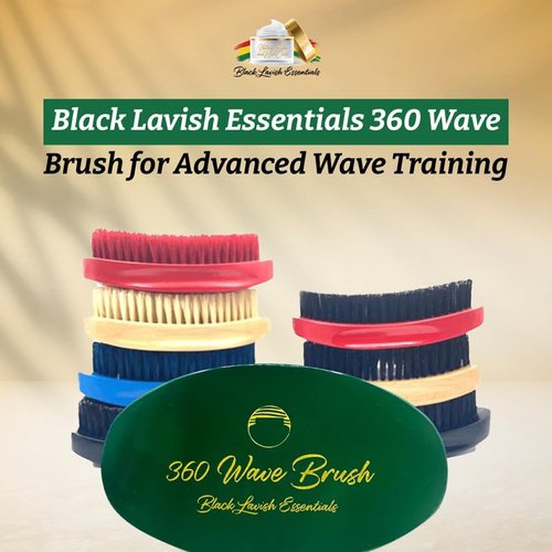 360 Wave Brush, Build Deeper Waves, Soft & Hard Boar Bristle Curved Brush, Black Lavish Essentials Signature (Soft, Emerald Green)